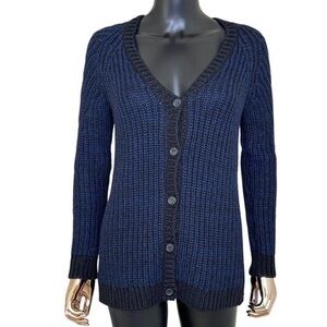 Anthropologie SI•IAE Blue & Black Knit Button-Front Cardigan Sweater Small